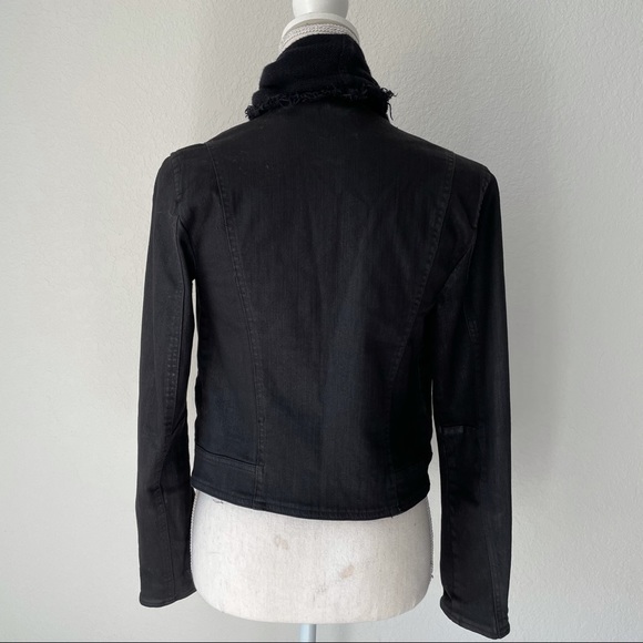 FREE PEOPLE BLACK SCARF WRAP AROUND BOHO FESTI DENIM MOTO JACKET SIZE 0 - Picture 9 of 11